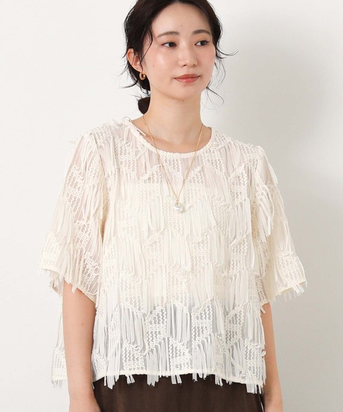 Gready Brilliant(グレディブリリアン)の「フリンジジャガードクルー5分袖(シャツ/ブラウス・レディース・アイボリー/ブラック・FREE)」の10枚目の写真