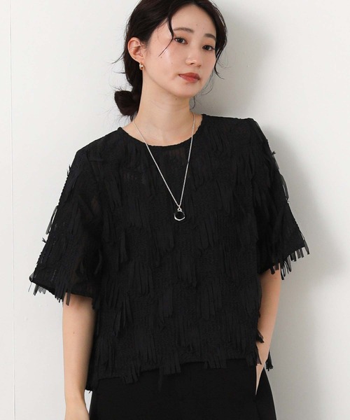 Gready Brilliant(グレディブリリアン)の「フリンジジャガードクルー5分袖(シャツ/ブラウス・レディース・アイボリー/ブラック・FREE)」の15枚目の写真