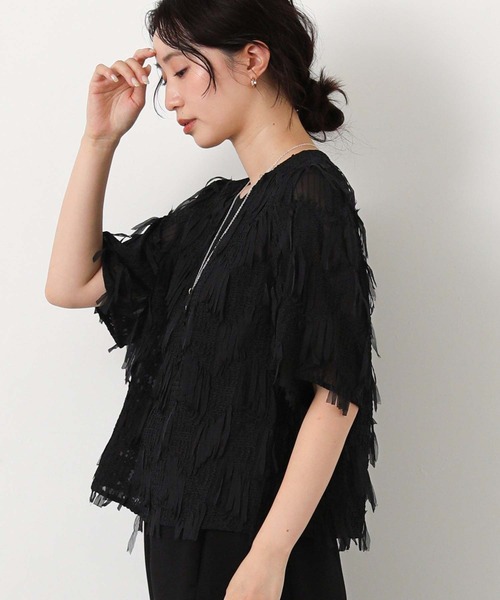 Gready Brilliant(グレディブリリアン)の「フリンジジャガードクルー5分袖(シャツ/ブラウス・レディース・アイボリー/ブラック・FREE)」の16枚目の写真