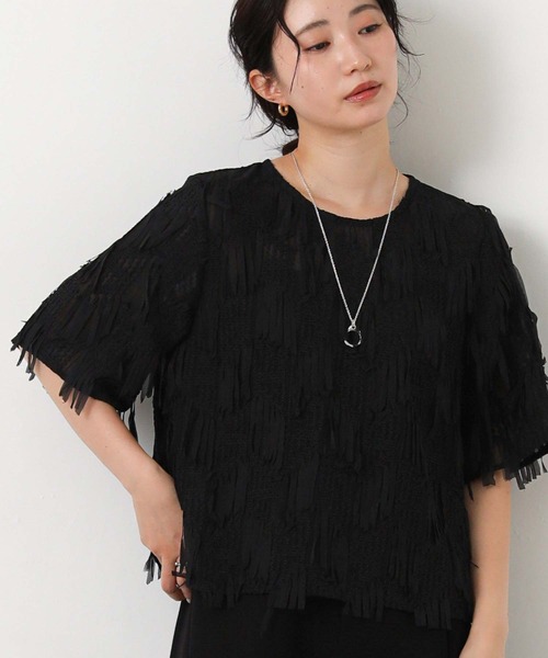 Gready Brilliant(グレディブリリアン)の「フリンジジャガードクルー5分袖(シャツ/ブラウス・レディース・アイボリー/ブラック・FREE)」の18枚目の写真