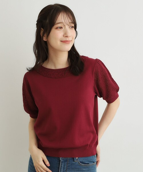 LAURA ASHLEY(ローラアシュレイ)の「【洗える/調温機能糸使用】かぎ針編み風ラウンドカラープルオーバーニット(ニット/セーター・レディース・アイボリー/ブラック/ボルドー・40/38)」の3枚目の写真
