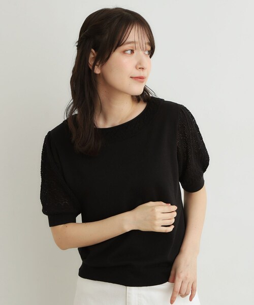 LAURA ASHLEY(ローラアシュレイ)の「【洗える/調温機能糸使用】かぎ針編み風ラウンドカラープルオーバーニット(ニット/セーター・レディース・アイボリー/ブラック/ボルドー・40/38)」の14枚目の写真