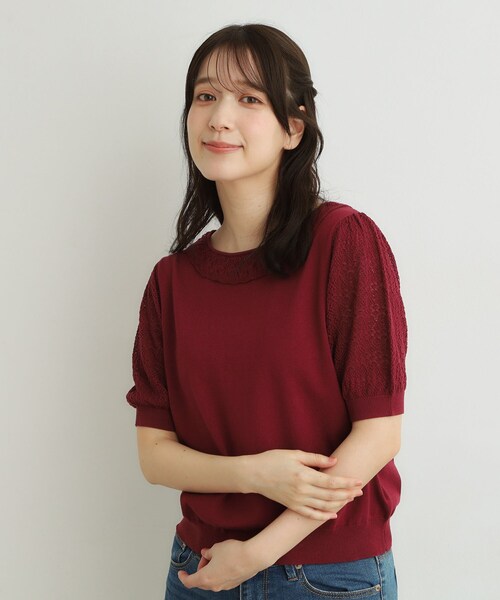 LAURA ASHLEY(ローラアシュレイ)の「【洗える/調温機能糸使用】かぎ針編み風ラウンドカラープルオーバーニット(ニット/セーター・レディース・アイボリー/ブラック/ボルドー・40/38)」の18枚目の写真