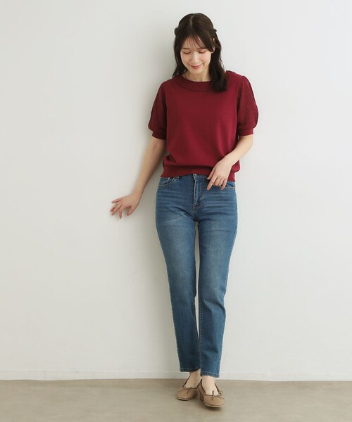 LAURA ASHLEY(ローラアシュレイ)の「【洗える/調温機能糸使用】かぎ針編み風ラウンドカラープルオーバーニット(ニット/セーター・レディース・アイボリー/ブラック/ボルドー・40/38)」の7枚目の写真