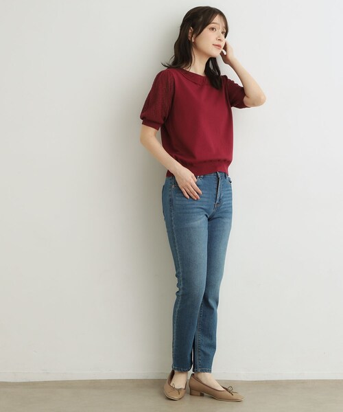 LAURA ASHLEY(ローラアシュレイ)の「【洗える/調温機能糸使用】かぎ針編み風ラウンドカラープルオーバーニット(ニット/セーター・レディース・アイボリー/ブラック/ボルドー・40/38)」の8枚目の写真