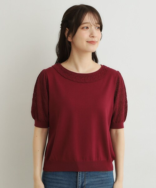 LAURA ASHLEY(ローラアシュレイ)の「【洗える/調温機能糸使用】かぎ針編み風ラウンドカラープルオーバーニット(ニット/セーター・レディース・アイボリー/ブラック/ボルドー・40/38)」の10枚目の写真