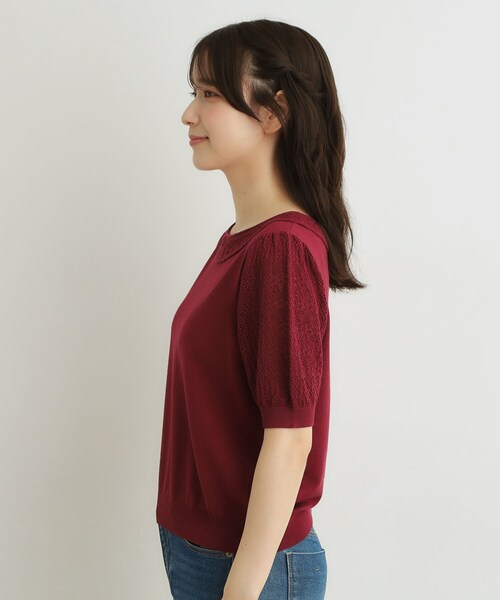 LAURA ASHLEY(ローラアシュレイ)の「【洗える/調温機能糸使用】かぎ針編み風ラウンドカラープルオーバーニット(ニット/セーター・レディース・アイボリー/ブラック/ボルドー・40/38)」の11枚目の写真