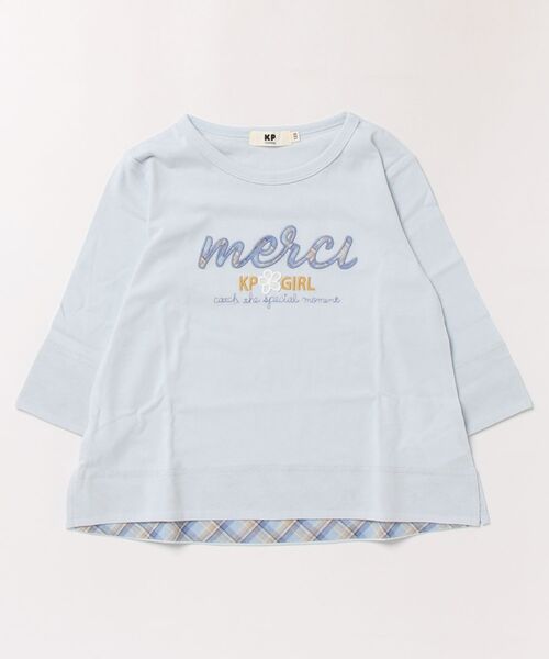 KP（ケーピー）の「チェックロゴアップリケ 7分袖Ｔシャツ（Tシャツ/カットソー・キッズ・ブルー/キナリ・160cm/130cm/120cm/150cm/140cm）」の2枚目の写真