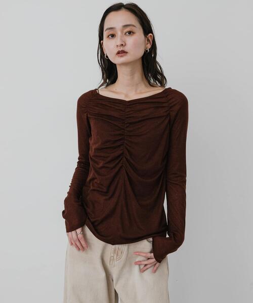 SENSE OF PLACE by URBAN RESEARCH(センスオブプレイスバイアーバンリサーチ)の「シャーリングボートネックトップ(Tシャツ/カットソー・レディース・オフホワイト/ピンク/ブラウン・ONE)」の17枚目の写真