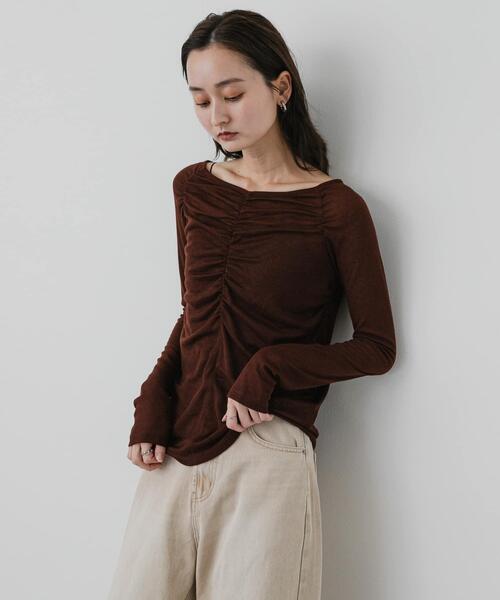 SENSE OF PLACE by URBAN RESEARCH(センスオブプレイスバイアーバンリサーチ)の「シャーリングボートネックトップ(Tシャツ/カットソー・レディース・オフホワイト/ピンク/ブラウン・ONE)」の16枚目の写真