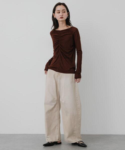 SENSE OF PLACE by URBAN RESEARCH(センスオブプレイスバイアーバンリサーチ)の「シャーリングボートネックトップ(Tシャツ/カットソー・レディース・オフホワイト/ピンク/ブラウン・ONE)」の14枚目の写真