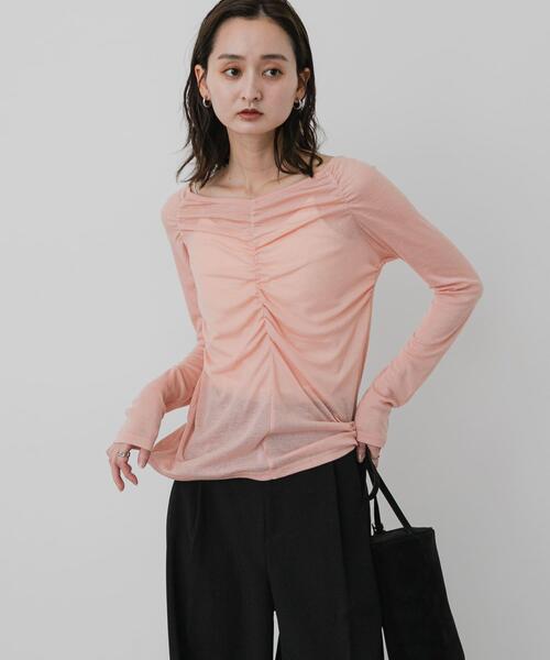 SENSE OF PLACE by URBAN RESEARCH(センスオブプレイスバイアーバンリサーチ)の「シャーリングボートネックトップ(Tシャツ/カットソー・レディース・オフホワイト/ピンク/ブラウン・ONE)」の10枚目の写真