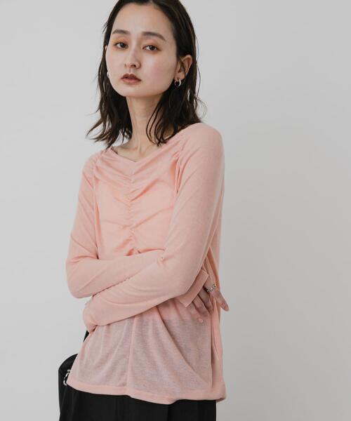 SENSE OF PLACE by URBAN RESEARCH(センスオブプレイスバイアーバンリサーチ)の「シャーリングボートネックトップ(Tシャツ/カットソー・レディース・オフホワイト/ピンク/ブラウン・ONE)」の9枚目の写真