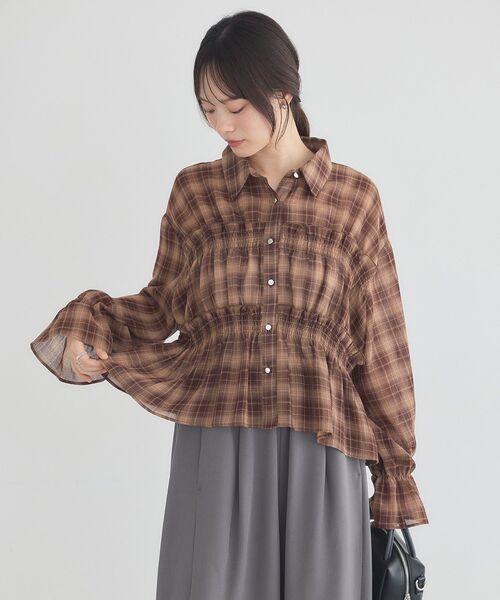 earth music&ecology(アースミュージックアンドエコロジー)の「シャーリングチェックシャツ(シャツ/ブラウス・レディース・ブラウン/モカ/ブラック・FREE)」の5枚目の写真