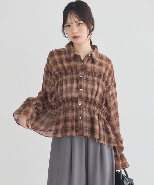 earth music&ecology(アースミュージックアンドエコロジー)の「シャーリングチェックシャツ(シャツ/ブラウス・レディース・ブラウン/モカ/ブラック・FREE)」の2枚目の写真