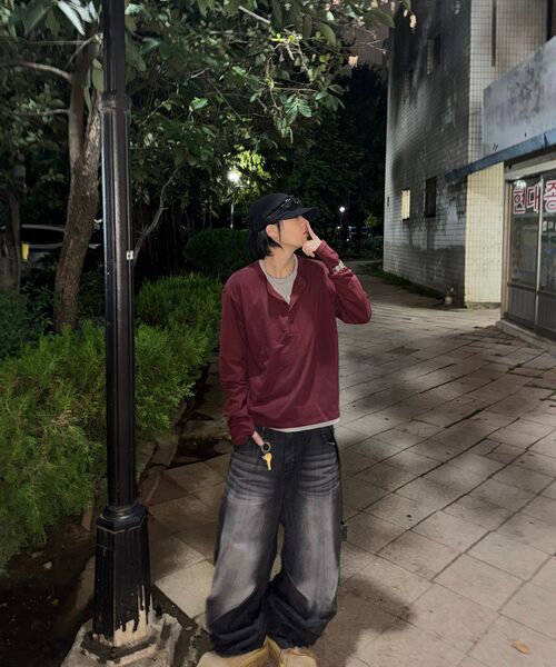 XERO（ゼロ）の「レイヤードヘンリーネックTシャツ [バーガンディ]（Tシャツ/カットソー・レディース・その他・MEDIUM/LARGE/X-LARGE）」の5枚目の写真