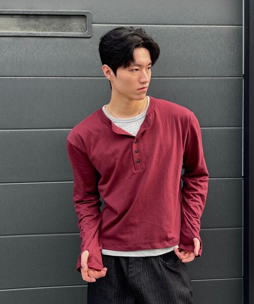 XERO（ゼロ）の「レイヤードヘンリーネックTシャツ [バーガンディ]（Tシャツ/カットソー・レディース・その他・MEDIUM/LARGE/X-LARGE）」の6枚目の写真