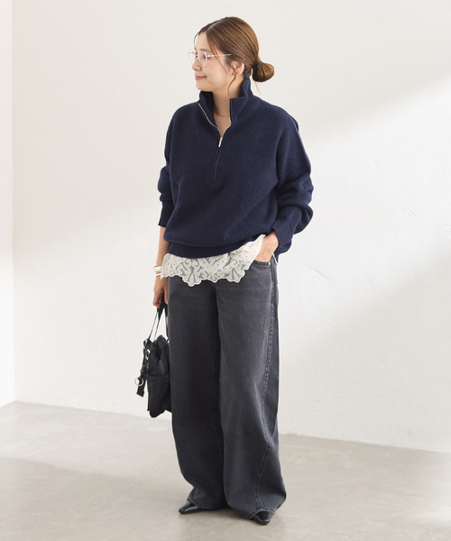 JOURNAL STANDARD(ジャーナルスタンダード)の「COLLINSVILLE ハーフジッププルオーバー(ニット/セーター・レディース・チャコールグレー/レッド/ネイビー・FREE)」の5枚目の写真