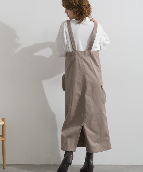 Material（Avenue）（マテリアル）の「【Material】圧縮ツイル メッシュワークポケット アジャスタブルストラップ ジャンパースカート ジャンスカ（ジャンパースカート・レディース・ブラック/ピンクベージュ/ダークカーキ・FREE）」の7枚目の写真