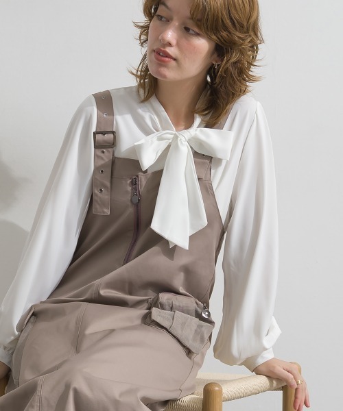 Material（Avenue）（マテリアル）の「【Material】圧縮ツイル メッシュワークポケット アジャスタブルストラップ ジャンパースカート ジャンスカ（ジャンパースカート・レディース・ブラック/ピンクベージュ/ダークカーキ・FREE）」の9枚目の写真