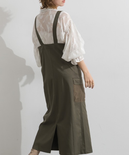Material（Avenue）（マテリアル）の「【Material】圧縮ツイル メッシュワークポケット アジャスタブルストラップ ジャンパースカート ジャンスカ（ジャンパースカート・レディース・ブラック/ピンクベージュ/ダークカーキ・FREE）」の13枚目の写真