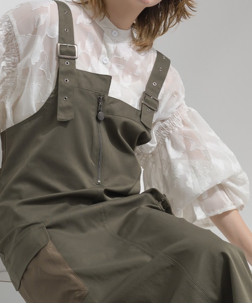 Material（Avenue）（マテリアル）の「【Material】圧縮ツイル メッシュワークポケット アジャスタブルストラップ ジャンパースカート ジャンスカ（ジャンパースカート・レディース・ブラック/ピンクベージュ/ダークカーキ・FREE）」の15枚目の写真
