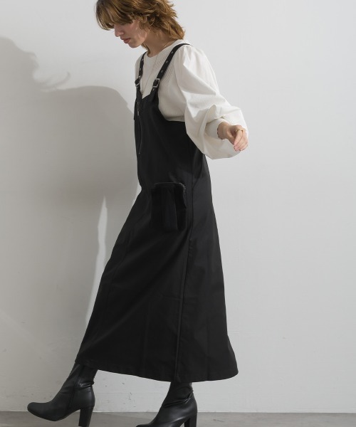 Material（Avenue）（マテリアル）の「【Material】圧縮ツイル メッシュワークポケット アジャスタブルストラップ ジャンパースカート ジャンスカ（ジャンパースカート・レディース・ブラック/ピンクベージュ/ダークカーキ・FREE）」の19枚目の写真