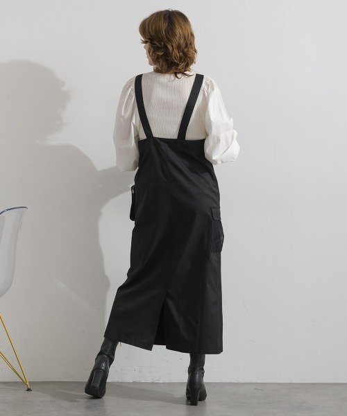 Material（Avenue）（マテリアル）の「【Material】圧縮ツイル メッシュワークポケット アジャスタブルストラップ ジャンパースカート ジャンスカ（ジャンパースカート・レディース・ブラック/ピンクベージュ/ダークカーキ・FREE）」の21枚目の写真