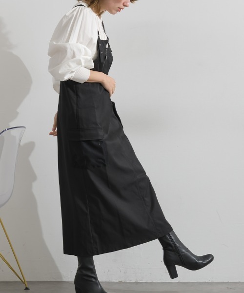 Material（Avenue）（マテリアル）の「【Material】圧縮ツイル メッシュワークポケット アジャスタブルストラップ ジャンパースカート ジャンスカ（ジャンパースカート・レディース・ブラック/ピンクベージュ/ダークカーキ・FREE）」の22枚目の写真