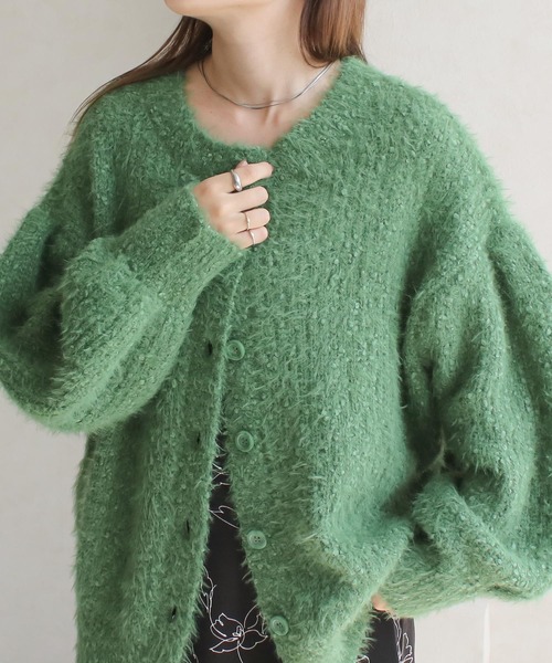 NYLAUS（ナイラス）の「【SG】シャギーニット Uネック カーディガン ニットカーディガン（カーディガン/ボレロ・レディース・レッド/アイボリー/グレイッシュベージュ/グリーン/ネイビー・FREE）」の3枚目の写真