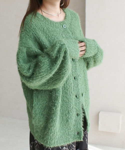 NYLAUS（ナイラス）の「【SG】シャギーニット Uネック カーディガン ニットカーディガン（カーディガン/ボレロ・レディース・レッド/アイボリー/グレイッシュベージュ/グリーン/ネイビー・FREE）」の19枚目の写真