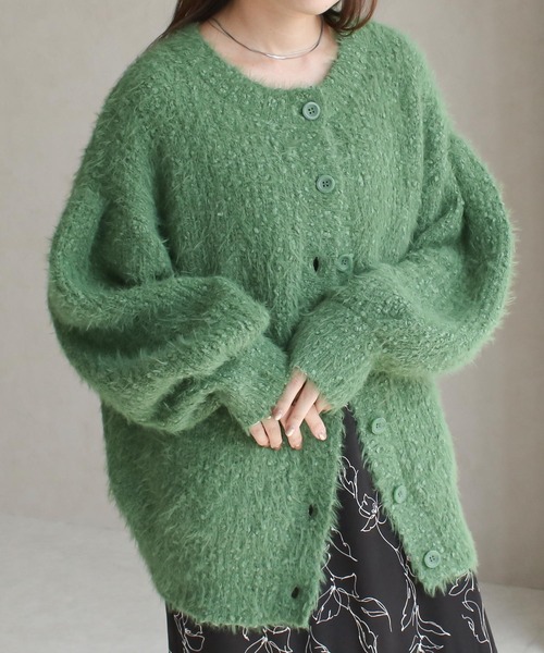 NYLAUS（ナイラス）の「【SG】シャギーニット Uネック カーディガン ニットカーディガン（カーディガン/ボレロ・レディース・レッド/アイボリー/グレイッシュベージュ/グリーン/ネイビー・FREE）」の20枚目の写真