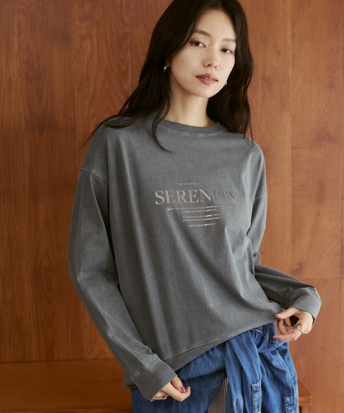 hunch(ハンチ)の「ビンテージライク 箔プリントトップス(Tシャツ/カットソー・レディース・チャコール/ライトベージュ/ブラウン・FREE)」の7枚目の写真