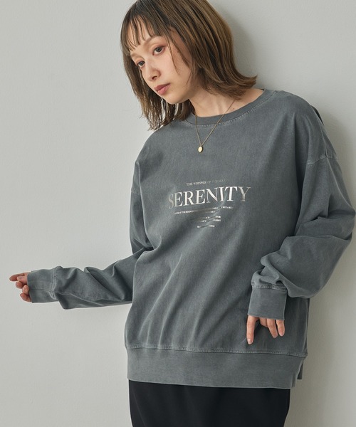 hunch(ハンチ)の「ビンテージライク 箔プリントトップス(Tシャツ/カットソー・レディース・チャコール/ライトベージュ/ブラウン・FREE)」の12枚目の写真