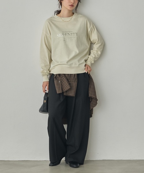 hunch(ハンチ)の「ビンテージライク 箔プリントトップス(Tシャツ/カットソー・レディース・チャコール/ライトベージュ/ブラウン・FREE)」の6枚目の写真