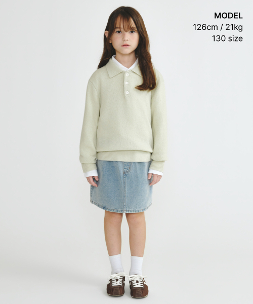 MUSINSA STANDARD KIDS（ムシンサスタンダードキッズ）の「[ビクトリアウール] ミニマルカラードニット [ペールグリーン]（ニット/セーター・レディース・その他・120/130/140/150/160）」の2枚目の写真