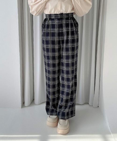 F i.n.t(フィント)の「【サイズ展開】フラップポケットチェックフレアーパンツ/fint フィント(その他パンツ・レディース・ボルドー/ネイビー・1/0)」の7枚目の写真