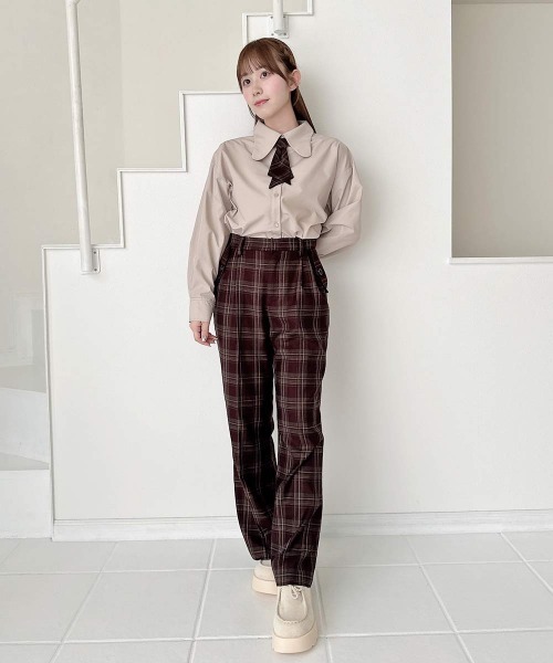 F i.n.t(フィント)の「【サイズ展開】フラップポケットチェックフレアーパンツ/fint フィント(その他パンツ・レディース・ボルドー/ネイビー・1/0)」の12枚目の写真