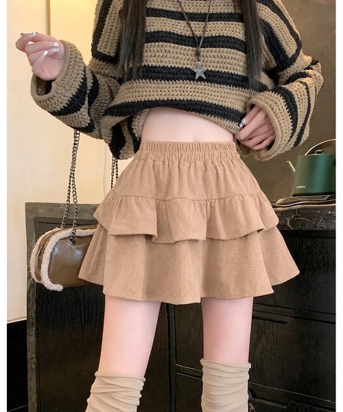 FUNdaysion(ファンデイション)の「ティアードフリルコーデュロイミニスカート(スカート・レディース・モカ/ブラック/ベージュ・M)」の19枚目の写真
