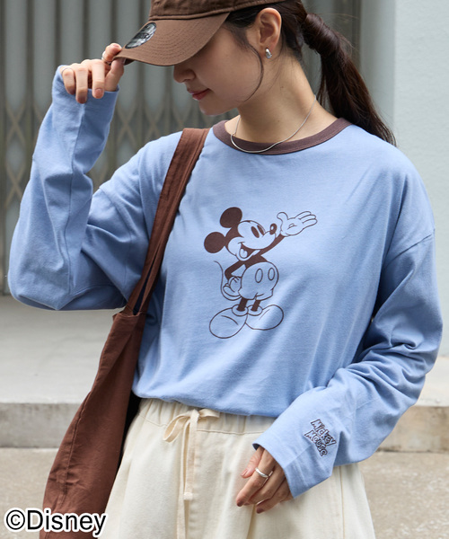 Disney(ディズニー)の「【別注】Disney / ミッキー&ミニー / プリントリンガーロンT(Tシャツ/カットソー・レディース・アイボリー系/オートミール/グレイッシュブルー/アイボリー/チャコール・L/M)」の5枚目の写真