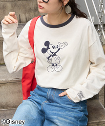 【別注】Disney / ミッキー&ミニー / プリントリンガーロンT