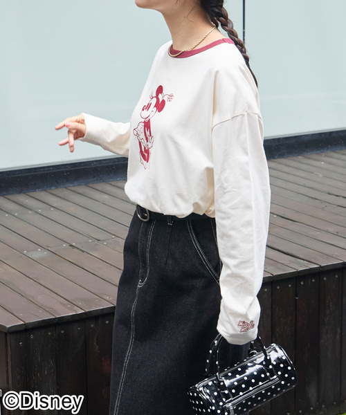 Disney(ディズニー)の「【別注】Disney / ミッキー&ミニー / プリントリンガーロンT(Tシャツ/カットソー・レディース・アイボリー系/オートミール/グレイッシュブルー/アイボリー/チャコール・L/M)」の9枚目の写真