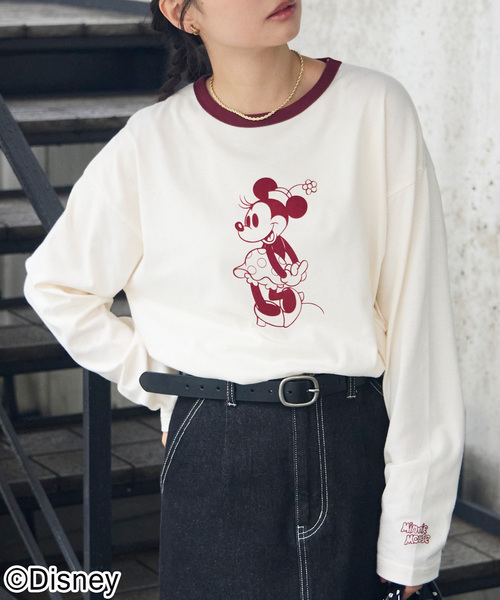 Disney(ディズニー)の「【別注】Disney / ミッキー&ミニー / プリントリンガーロンT(Tシャツ/カットソー・レディース・アイボリー系/オートミール/グレイッシュブルー/アイボリー/チャコール・L/M)」の13枚目の写真