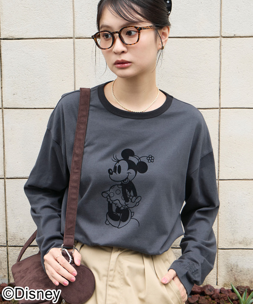 Disney(ディズニー)の「【別注】Disney / ミッキー&ミニー / プリントリンガーロンT(Tシャツ/カットソー・レディース・アイボリー系/オートミール/グレイッシュブルー/アイボリー/チャコール・L/M)」の17枚目の写真