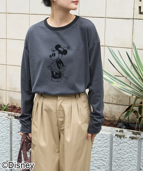 Disney(ディズニー)の「【別注】Disney / ミッキー&ミニー / プリントリンガーロンT(Tシャツ/カットソー・レディース・アイボリー系/オートミール/グレイッシュブルー/アイボリー/チャコール・L/M)」の18枚目の写真