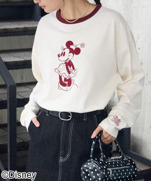 Disney(ディズニー)の「【別注】Disney / ミッキー&ミニー / プリントリンガーロンT(Tシャツ/カットソー・レディース・アイボリー系/オートミール/グレイッシュブルー/アイボリー/チャコール・L/M)」の15枚目の写真