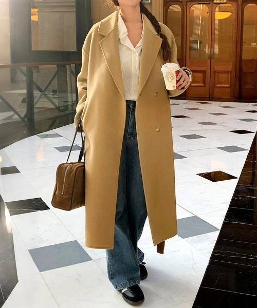 ReRe（リリ）の「シンプルプレーンロングチェスターコート（チェスターコート・レディース・ブラック/キャメル/オフホワイト・FREE）」の4枚目の写真