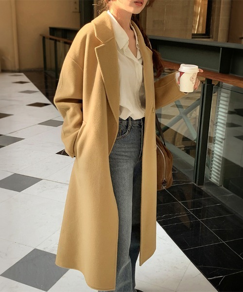 ReRe（リリ）の「シンプルプレーンロングチェスターコート（チェスターコート・レディース・ブラック/キャメル/オフホワイト・FREE）」の6枚目の写真