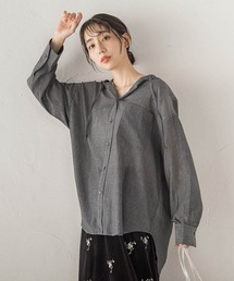 シアーデニムフードオーバーシャツ