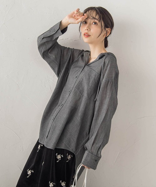 Droite lautreamont(ドロワットロートレアモン)の「シアーデニムフードオーバーシャツ(シャツ/ブラウス・レディース・ブルー/ブラック・M)」の5枚目の写真